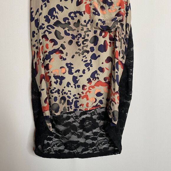 Vintage 100% Silk Animal Print and Floral Lace Top Racer-Back Made in USA Size S - Picture 4 of 11